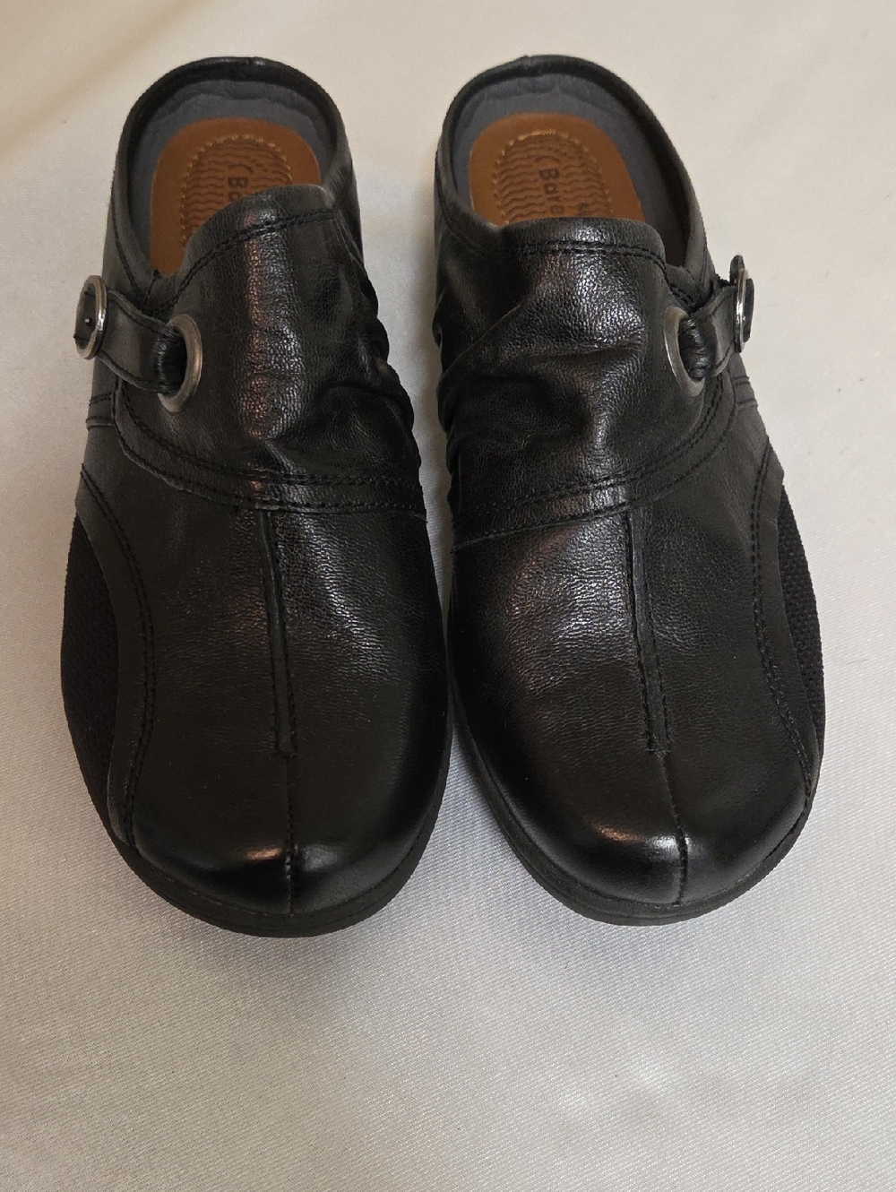BareTraps Black Leather Slip-On Mule with Silver Buckle